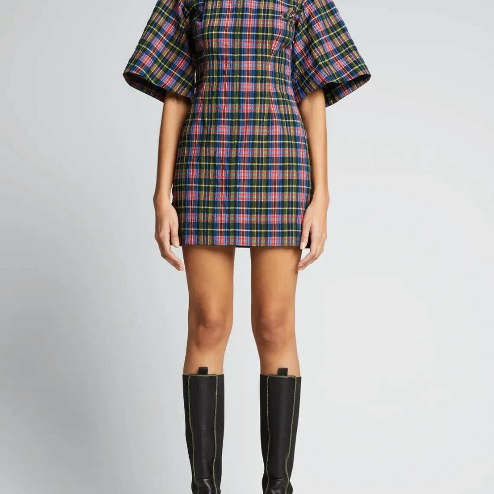 GANNI Seersucker Check Mini Dress